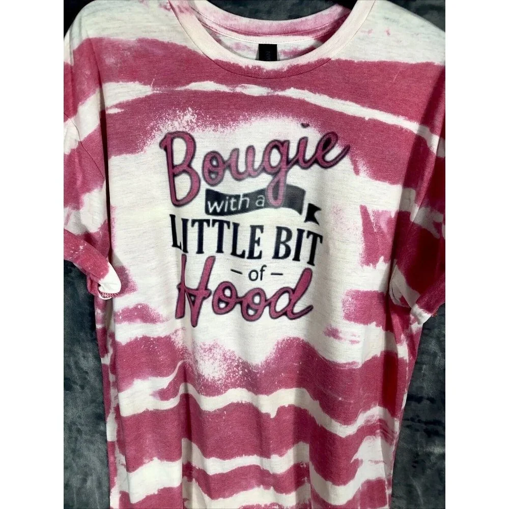 Bougie With A Little Bit Of Hood Women’s T-Shirt Tie Dye Bleached Extra Large - Picture 3 of 11